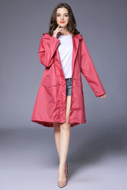Victoria Wood | Drawstring Hem Hooded Raincoat in Navy