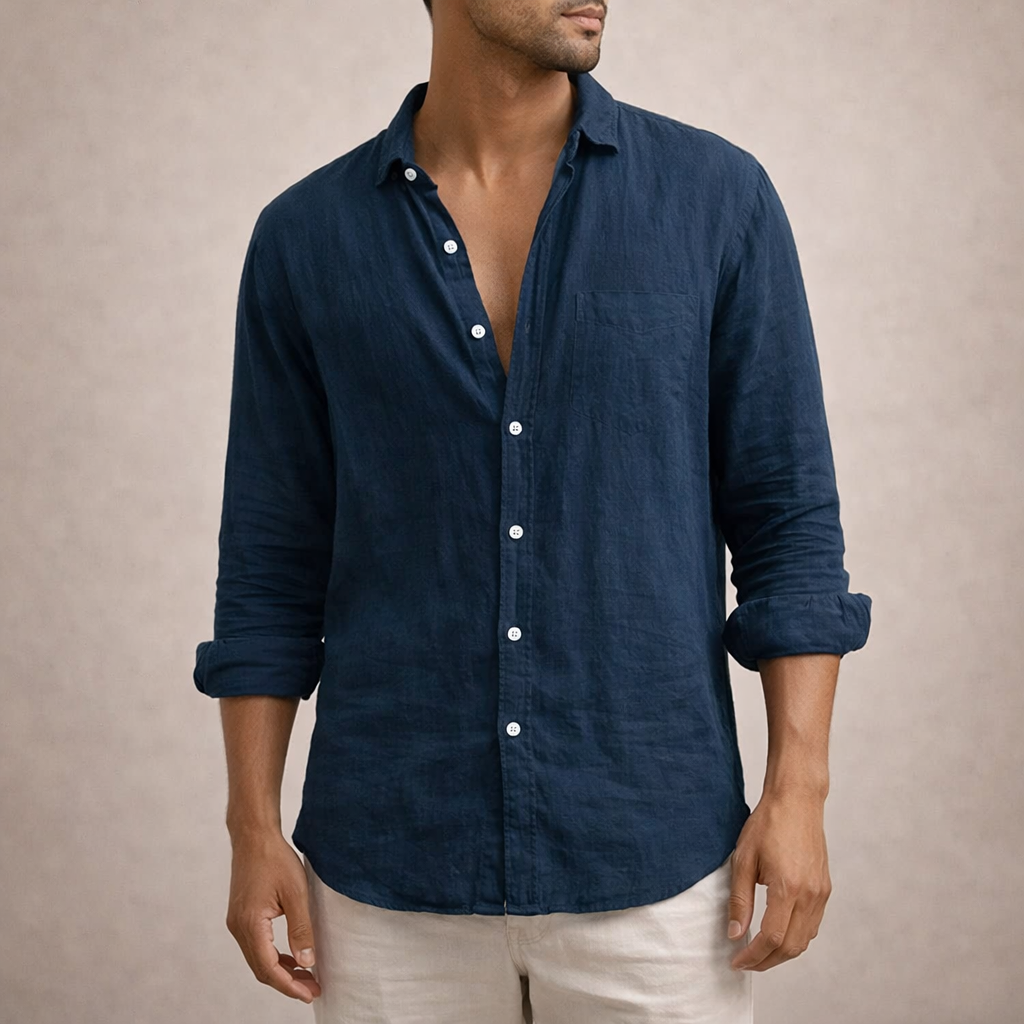 Matteo Villanueva | Men's Linen Button-Down Shirt in Blush Pink