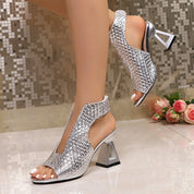 Penelope Scott | Gold Woven Block Heel Slingback Sandals