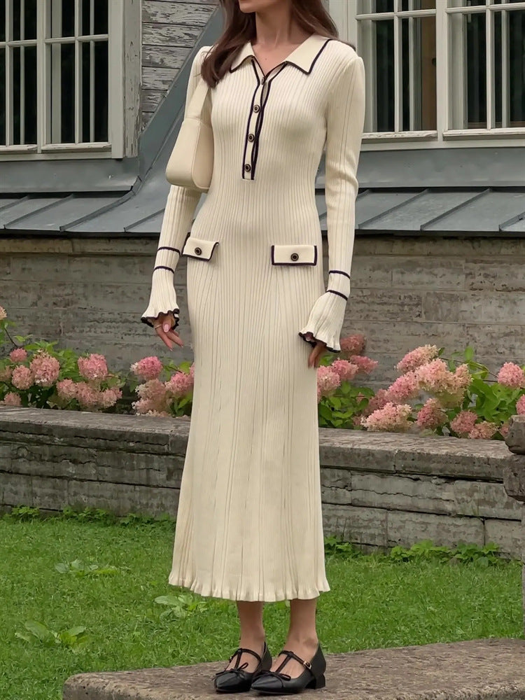 Penelope Green | Ribbed Knit Collared Midi Dress