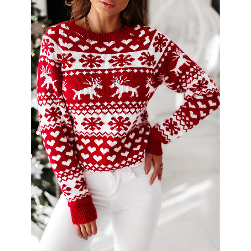 Winter Cheer | Pull de Noël à motif jacquard cerf rouge pour femmes