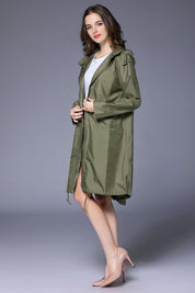 Victoria Wood | Drawstring Hem Hooded Raincoat in Navy