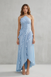 Cordelia Ashton | Sculpted Pleats Halter Midi Dress in Dusty Lilac