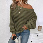 Matilda Green | Off-Shoulder Ribbed Knit Sweater