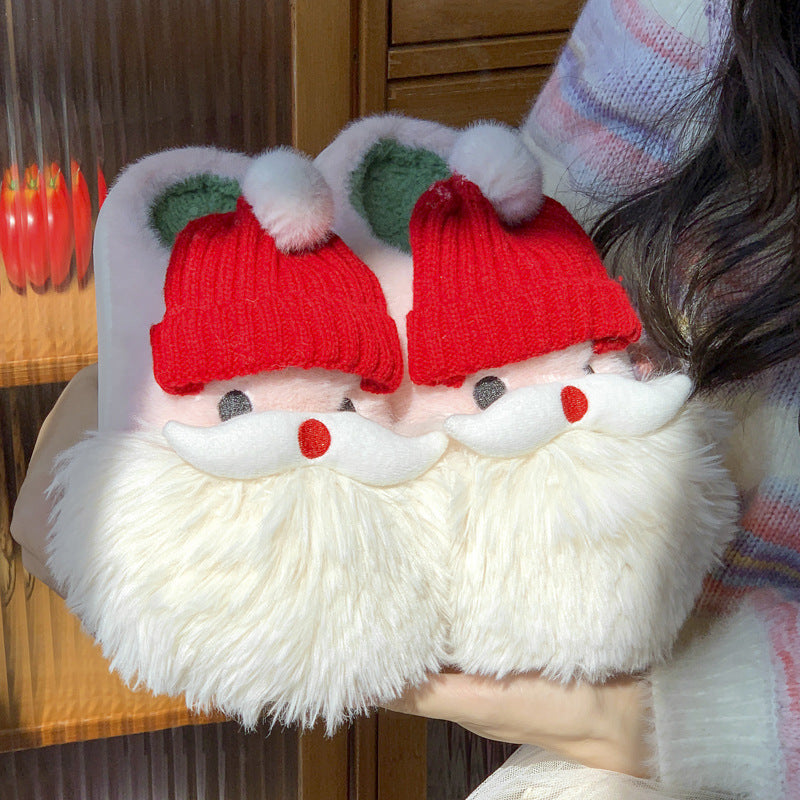 Jingle Bell | Pantoufles de Noël blanches à visage de père Noël pour femmes