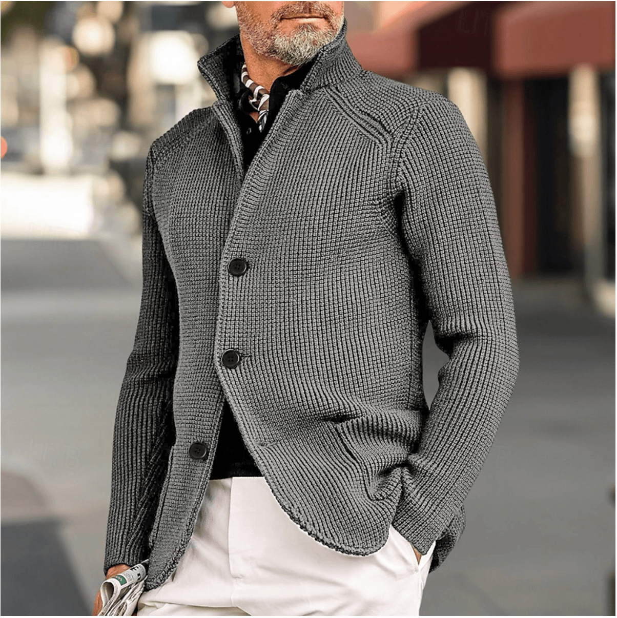 Duncan Prescott | Waffle Knit Sweater With Stand Collar