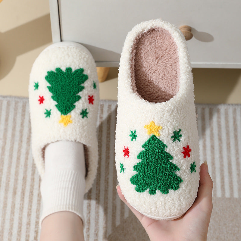 Frosty Cheer | Pantoufles de Noël crème à motif de père Noël pour femmes