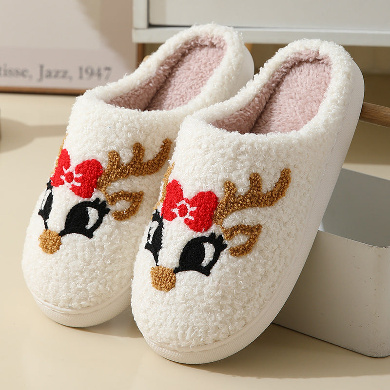Frosty Cheer | Pantoufles de Noël crème à motif de père Noël pour femmes
