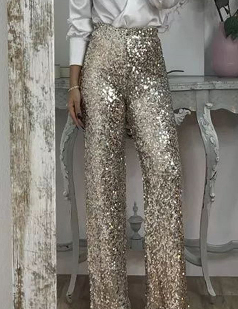 Phoebe Griffiths | Lime Sequin Wide-Leg Party Trousers