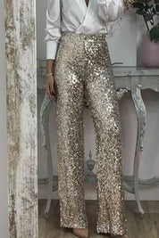 Phoebe Griffiths | Lime Sequin Wide-Leg Party Trousers