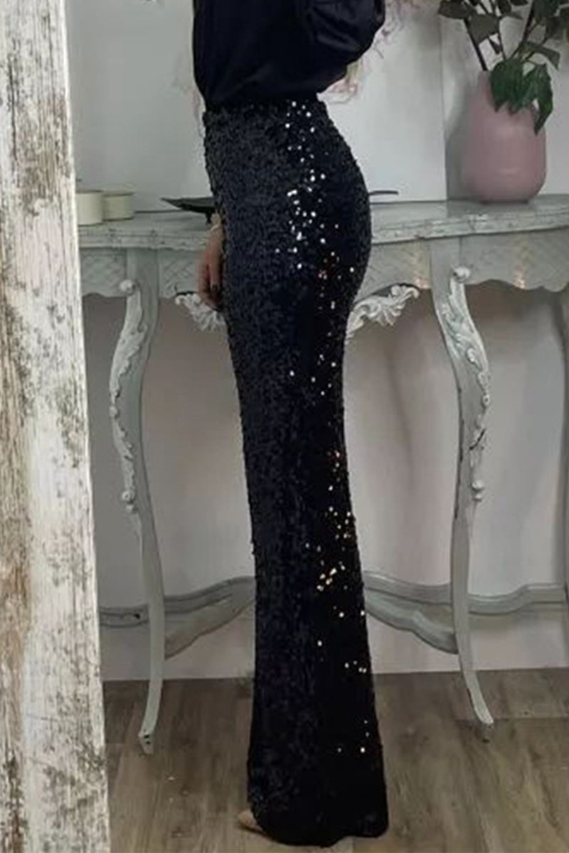 Phoebe Griffiths | Lime Sequin Wide-Leg Party Trousers