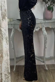 Phoebe Griffiths | Lime Sequin Wide-Leg Party Trousers