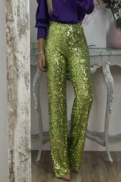 Phoebe Griffiths | Lime Sequin Wide-Leg Party Trousers
