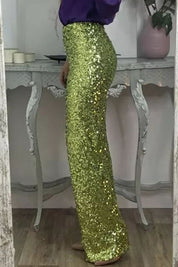 Phoebe Griffiths | Lime Sequin Wide-Leg Party Trousers
