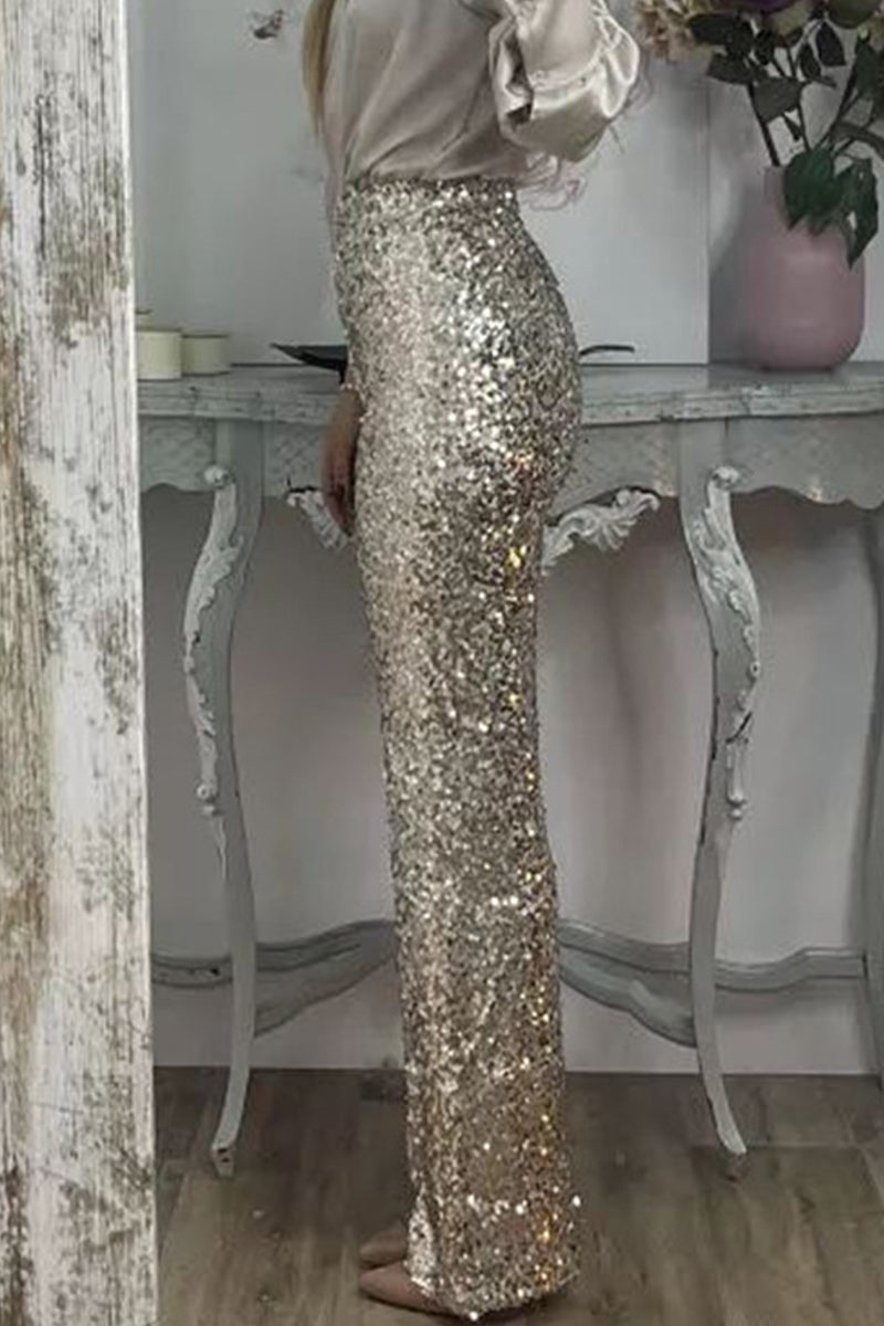 Phoebe Griffiths | Lime Sequin Wide-Leg Party Trousers