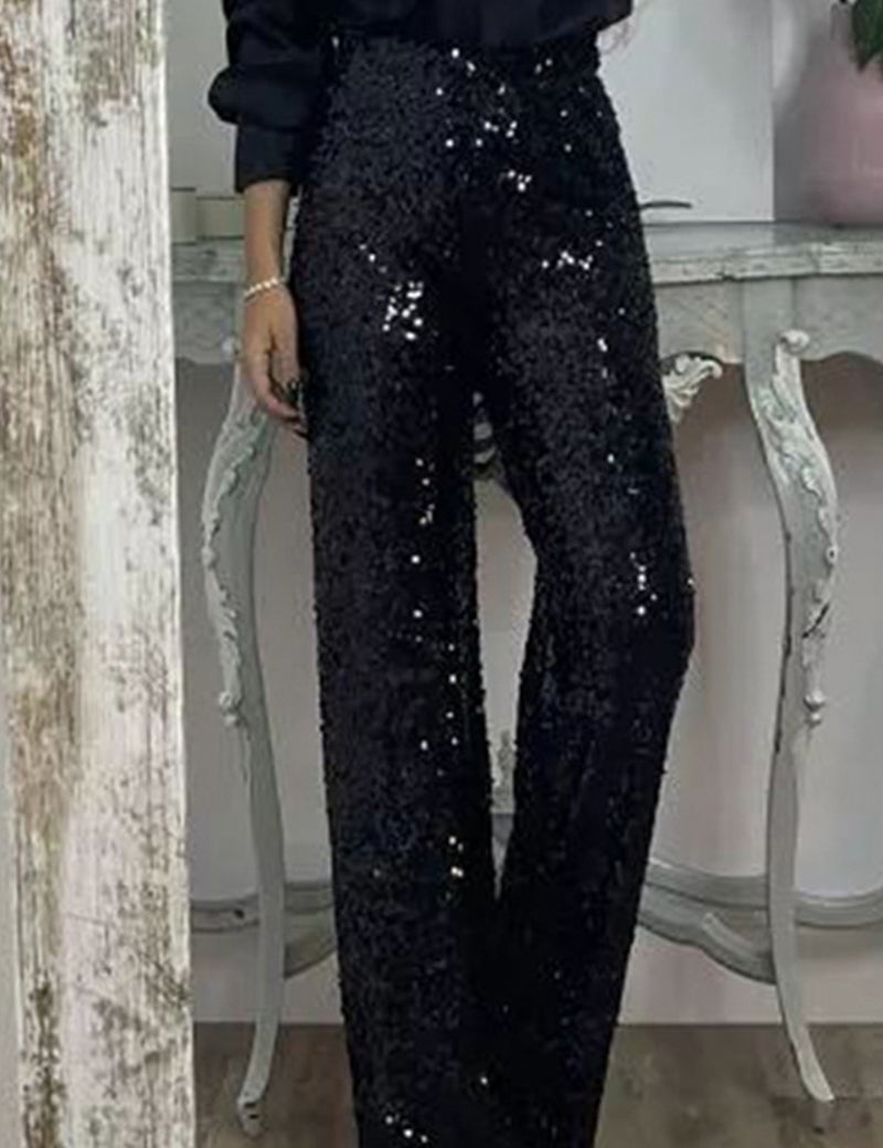 Phoebe Griffiths | Lime Sequin Wide-Leg Party Trousers