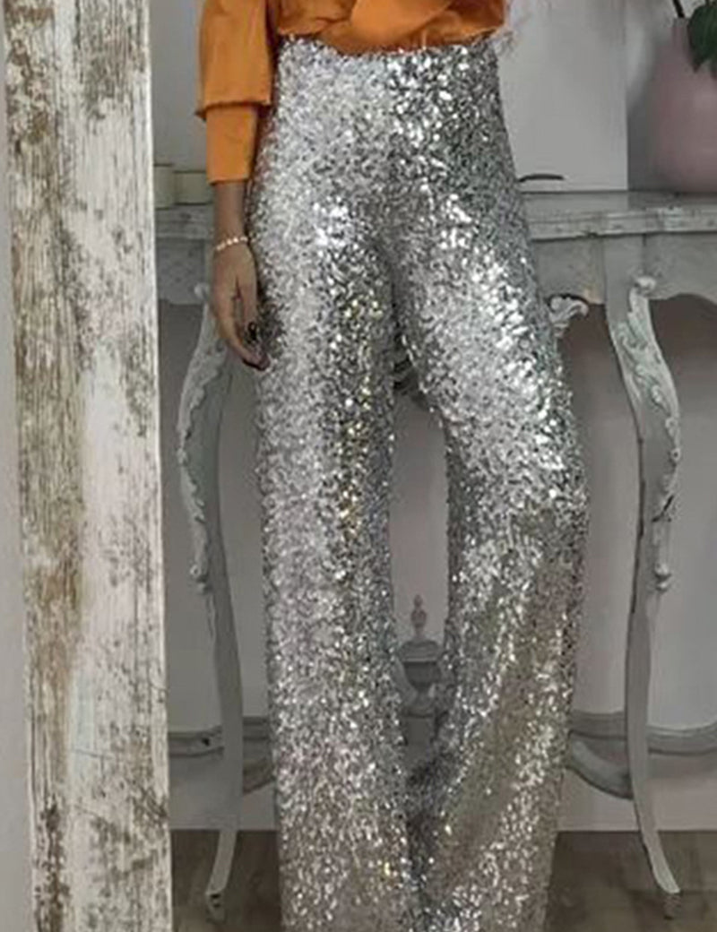 Phoebe Griffiths | Lime Sequin Wide-Leg Party Trousers