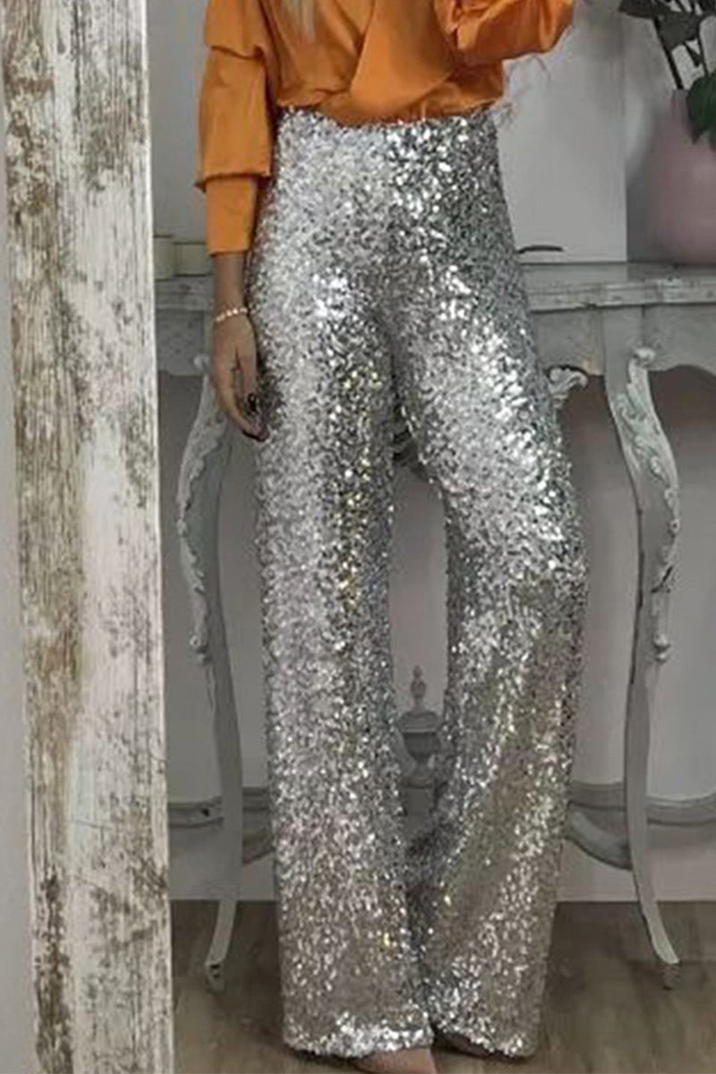 Phoebe Griffiths | Lime Sequin Wide-Leg Party Trousers