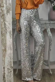 Phoebe Griffiths | Lime Sequin Wide-Leg Party Trousers