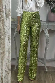 Phoebe Griffiths | Lime Sequin Wide-Leg Party Trousers