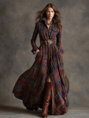 Georgina Thornton | Robe-chemise longue à carreaux tartan avec ceinture