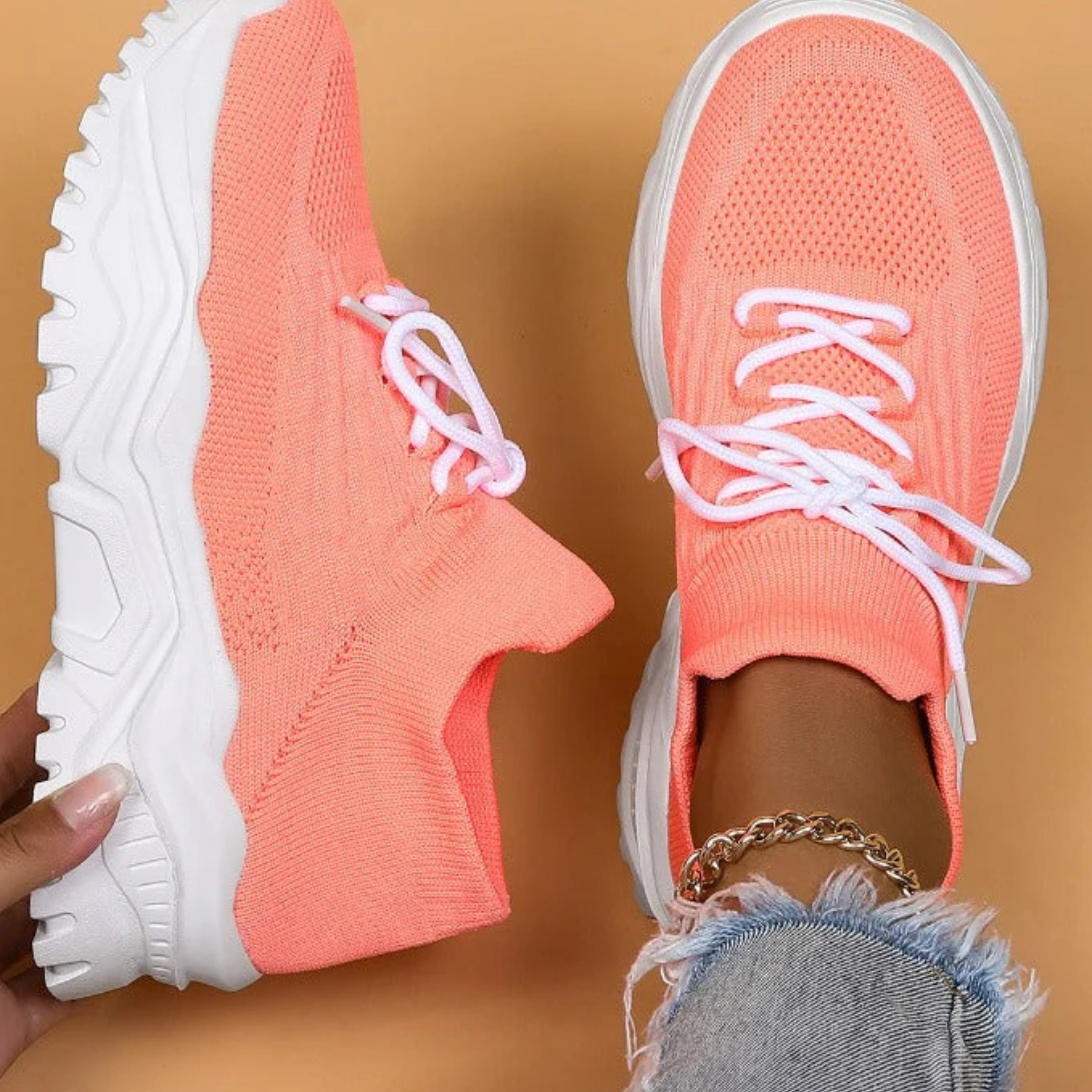 Elspeth Davies | White Knit Sock Sneakers with Chunky Sole