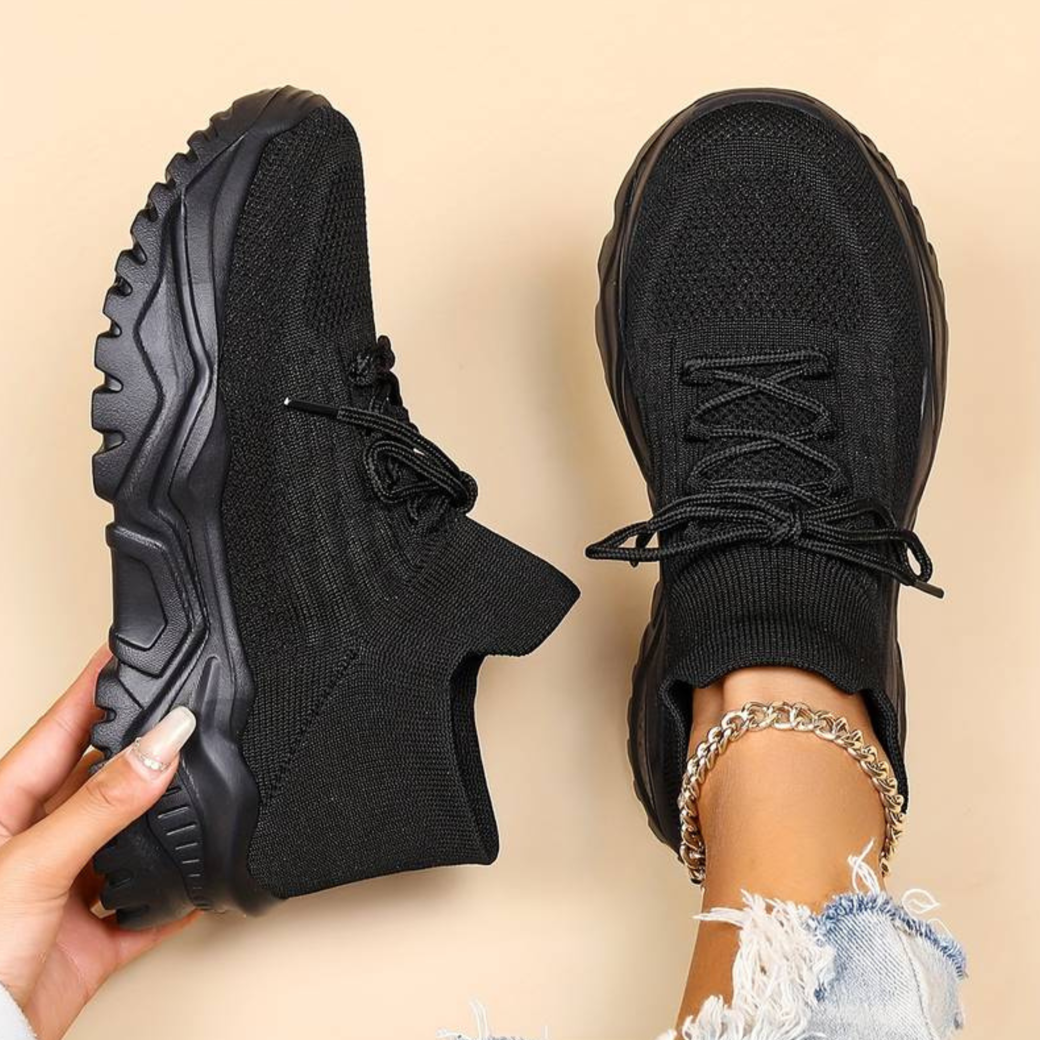 Elspeth Davies | White Knit Sock Sneakers with Chunky Sole