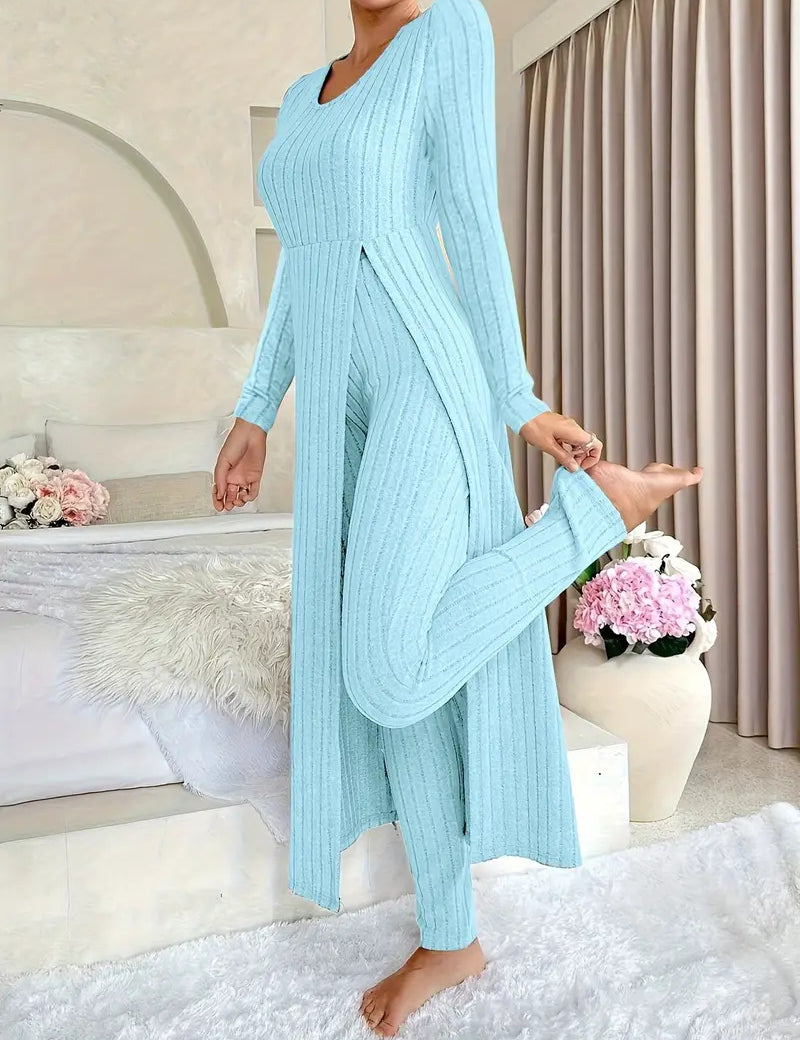 Clementine Kingsley | Ensemble cardigan long en maille côtelée et pantalon