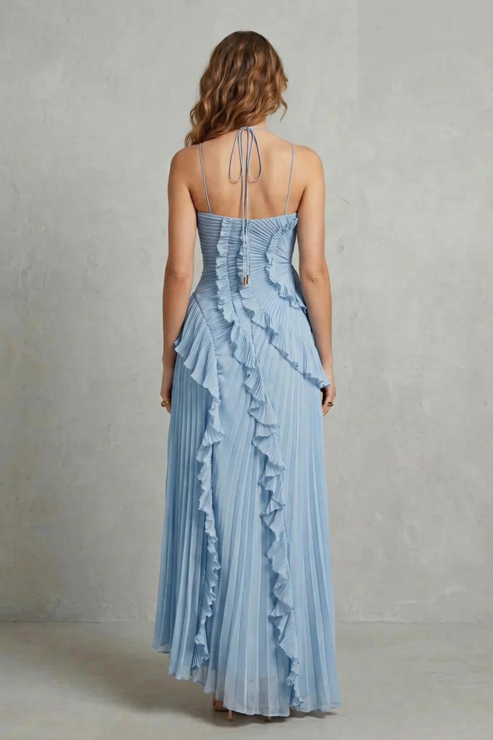 Cordelia Ashton | Sculpted Pleats Halter Midi Dress in Dusty Lilac