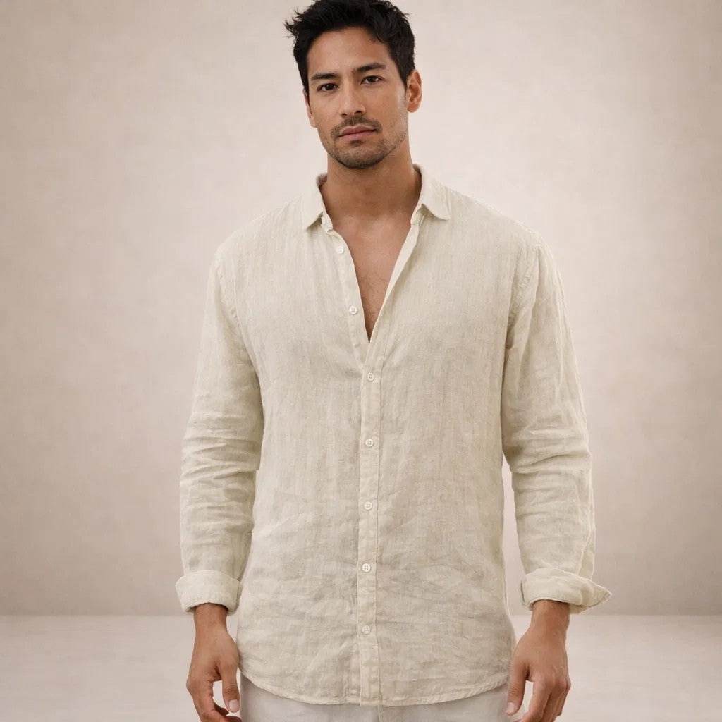 Matteo Villanueva | Men's Linen Button-Down Shirt in Blush Pink