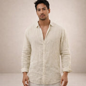 Matteo Villanueva | Men's Linen Button-Down Shirt in Blush Pink