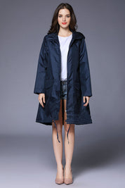 Victoria Wood | Drawstring Hem Hooded Raincoat in Navy