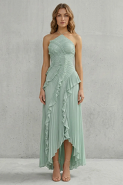 Cordelia Ashton | Sculpted Pleats Halter Midi Dress in Dusty Lilac
