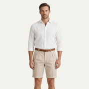 Edmund Collins | Men's Chino Shorts Double Pleat with Leather Belt