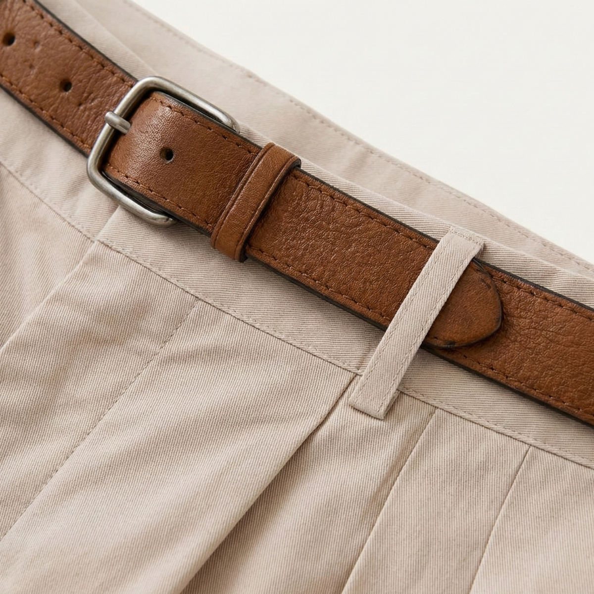 Edmund Collins | Men's Chino Shorts Double Pleat with Leather Belt
