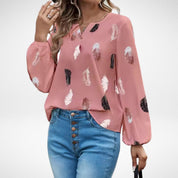 Georgia Marlowe | Feather Print Blouse With Bishop Sleeves