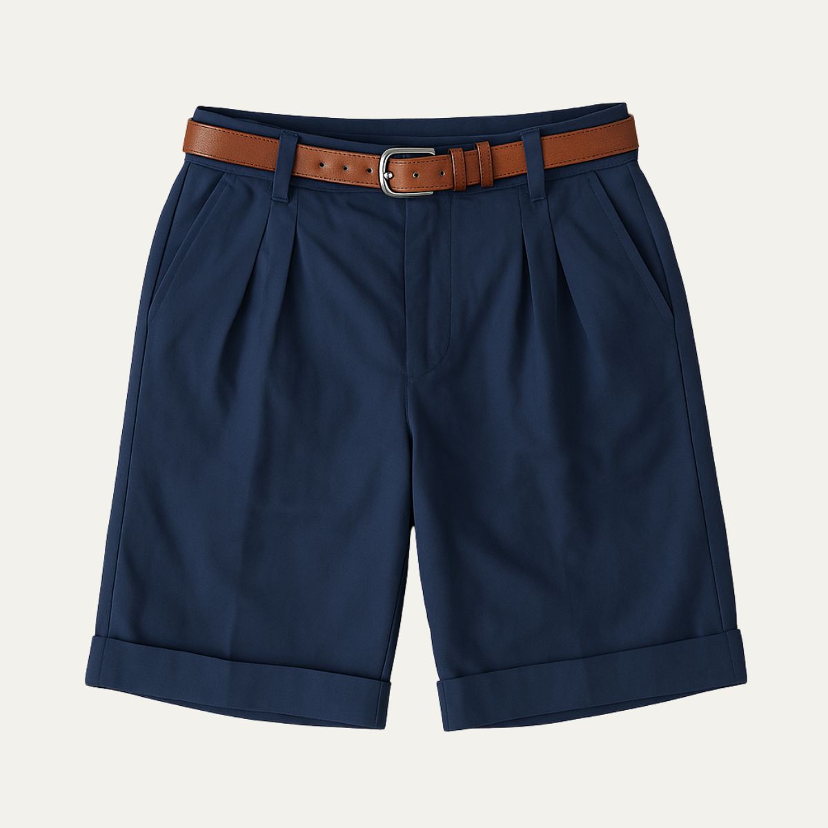 Edmund Collins | Men's Chino Shorts Double Pleat with Leather Belt