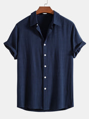 Theo Calder | Men's Linen Blend Short Sleeve Shirt in Rich Terracotta