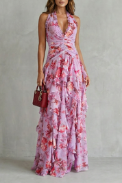 Belladina Thompson | Romantic Rose Cascade Halter Maxi Dress