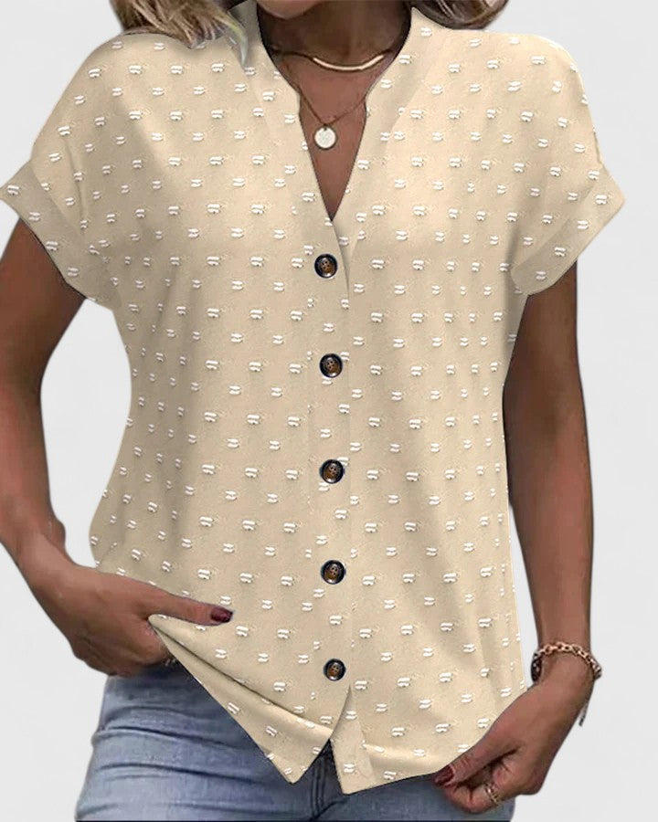 Harriet Munro | Polka Dot V-Neck Blouse With Button Detail