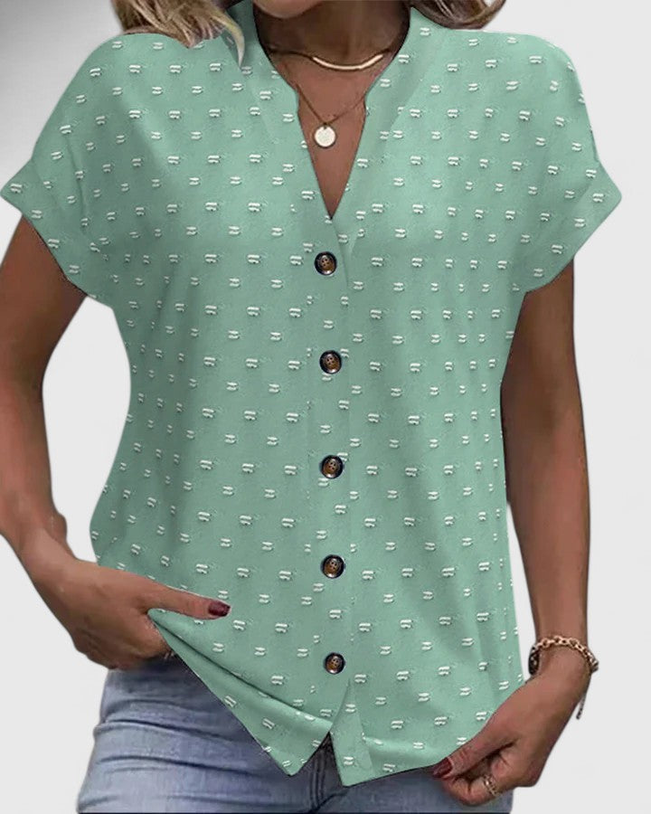 Harriet Munro | Polka Dot V-Neck Blouse With Button Detail