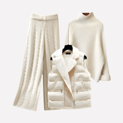 Tabitha Wood | Cable Knit Turtleneck, Trousers & Padded Vest Set