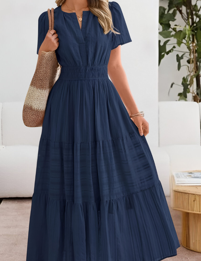 Cecily Harrison | Tiered Flutter-Sleeve Maxi Dress