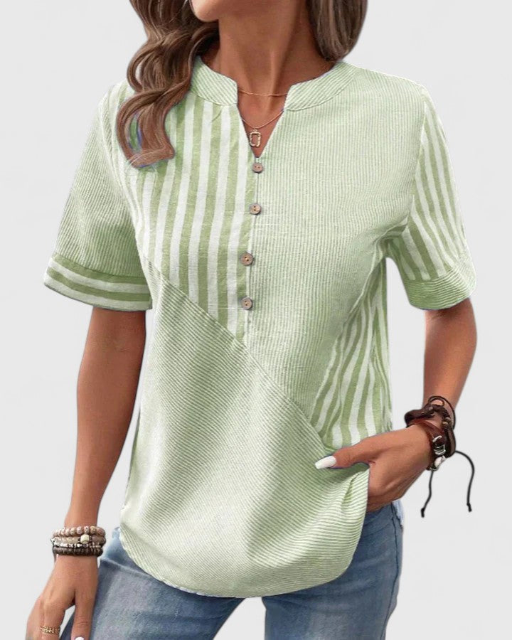 Poppy Hargreaves | Striped Linen Blouse With Button Detail