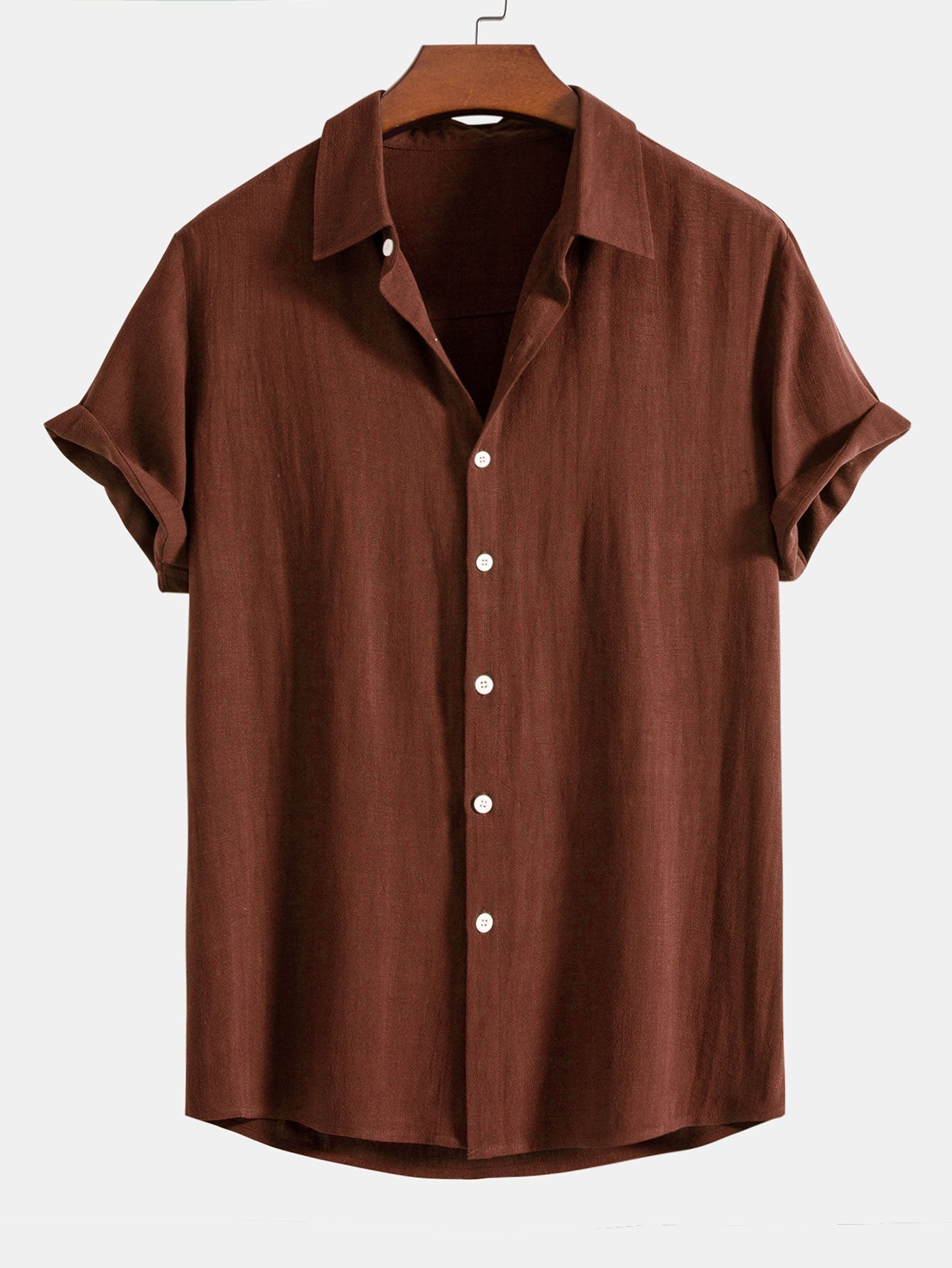 Theo Calder | Men's Linen Blend Short Sleeve Shirt in Rich Terracotta