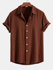 Theo Calder | Men's Linen Blend Short Sleeve Shirt in Rich Terracotta