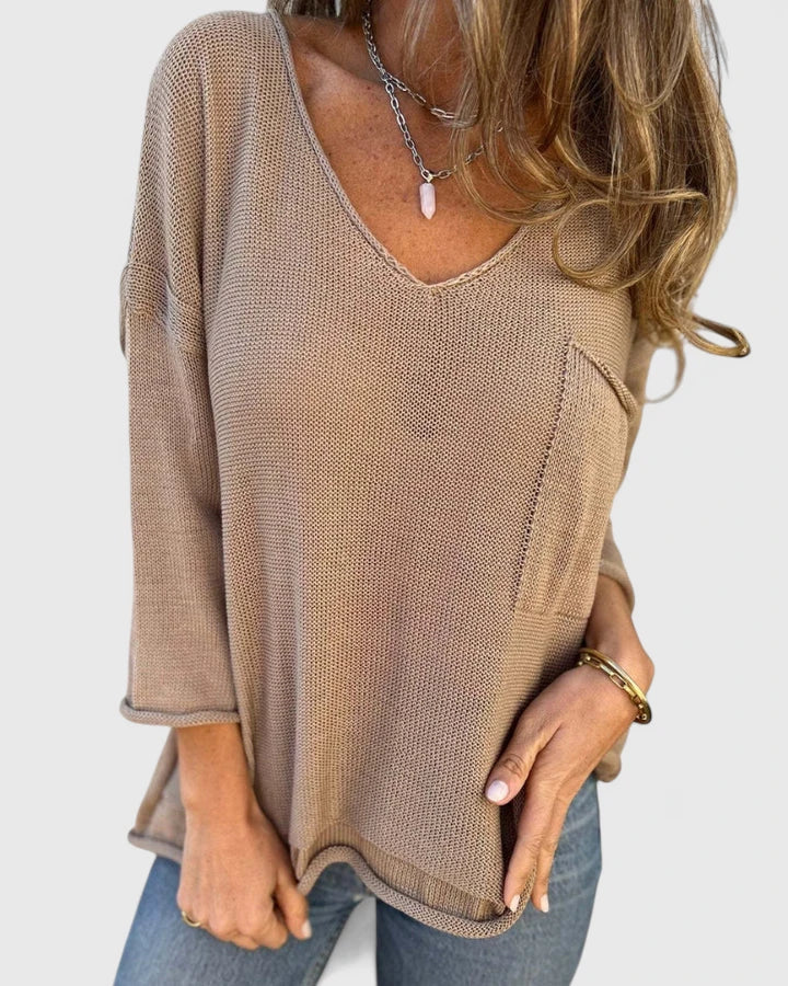 Marianne Oakes | Green Knit Sweater With Pocket Detail