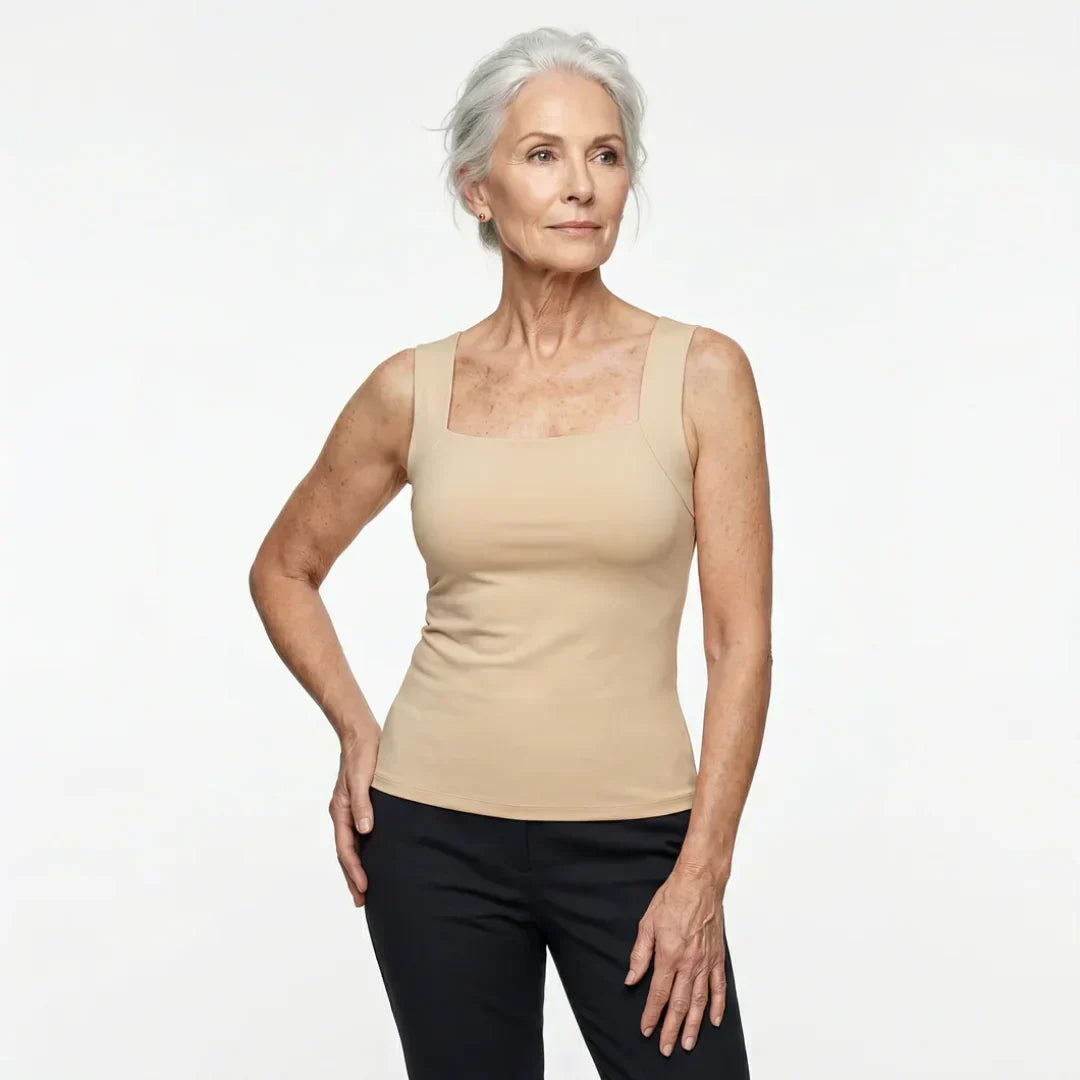 Victoria Wells | Built-In Bra Tank Top in Warm Mocha