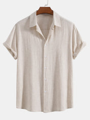 Theo Calder | Men's Linen Blend Short Sleeve Shirt in Rich Terracotta
