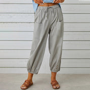 Paloma Delgado | Relaxed Drawstring Cropped Trousers with Button Hem